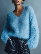 Light Blue V-Neck Wool Sweater – front view