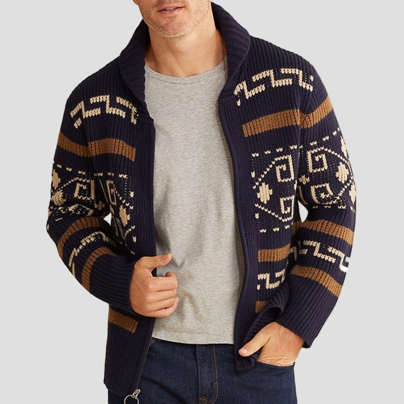 Maxwell | Geometric Lapel Sweater Knit Cardigan