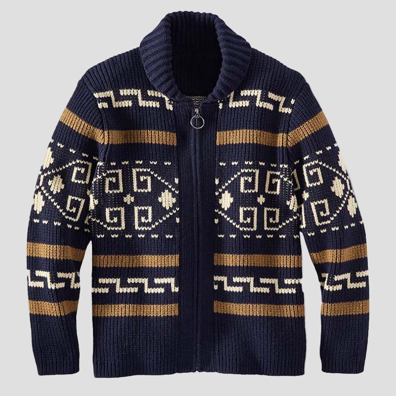 Maxwell | Geometric Lapel Sweater Knit Cardigan