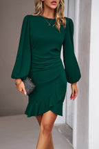 Cyralisse - Elegant Plain Dress with Ruffles