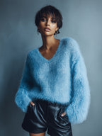 Light Blue V-Neck Wool Sweater – back view