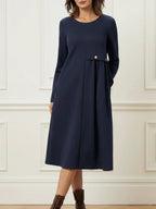 Helisavelle - Casual Style Long Sleeve Cotton Midi Dress