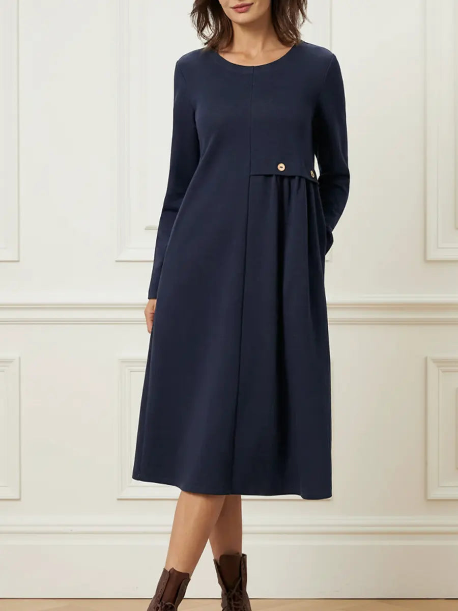 Helisavelle - Casual Style Long Sleeve Cotton Midi Dress