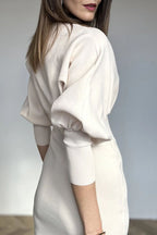 Nolavine - Patchwork Dress with Long Sleeves and Round Neck