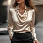 Merlina | Elegant Draped Neckline Satin Blouse