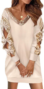 Doravine - Artistic V-Neck Dress - Casual Elegance and Modern Touch
