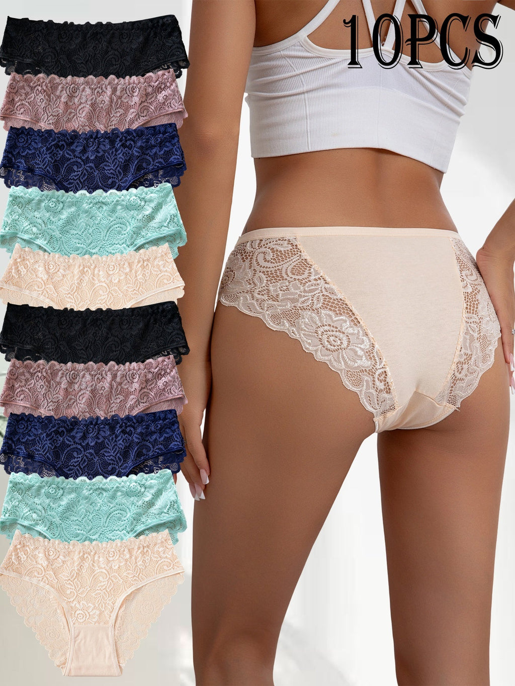 Kelmira - Pack of 10 Elegant Breathable Lace Panties