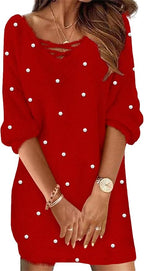 Doravine - Artistic V-Neck Dress - Casual Elegance and Modern Touch