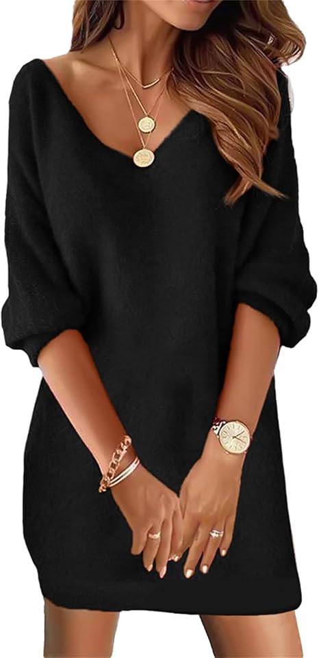 Doravine - Artistic V-Neck Dress - Casual Elegance and Modern Touch