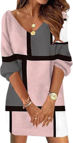 Doravine - Artistic V-Neck Dress - Casual Elegance and Modern Touch