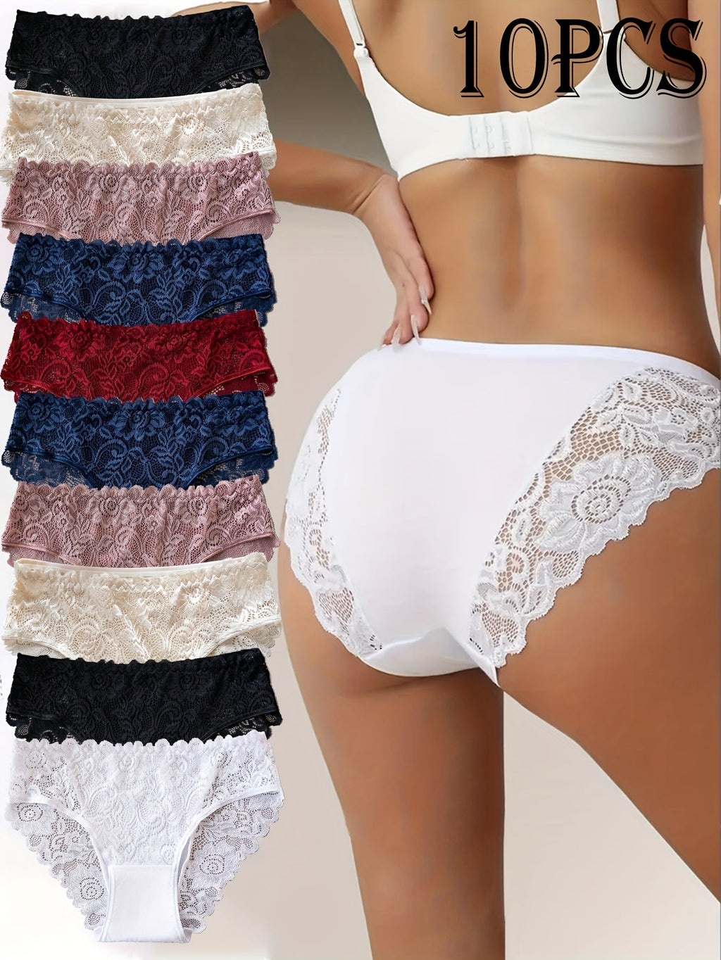 Kelmira - Pack of 10 Elegant Breathable Lace Panties