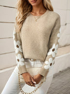Floral Appliqué Sleeve Sweater | Soft Knit Fabric | Relaxed Fit | Chic Everyday Style