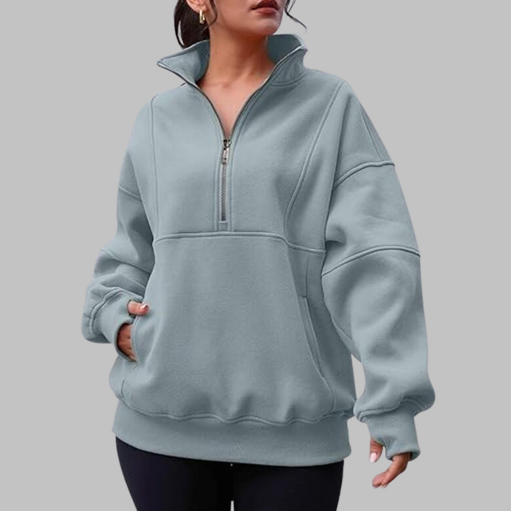 PSALM | Comfy Collar Half Zip Oversized Long Sleeve Sweatshirt