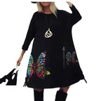 Florienne - Multicolored butterfly print dress with round neck