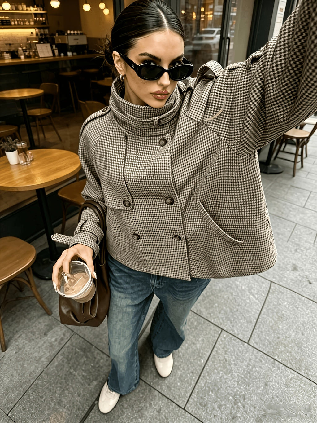 Marguerite | Stand-Collar Houndstooth Jacket