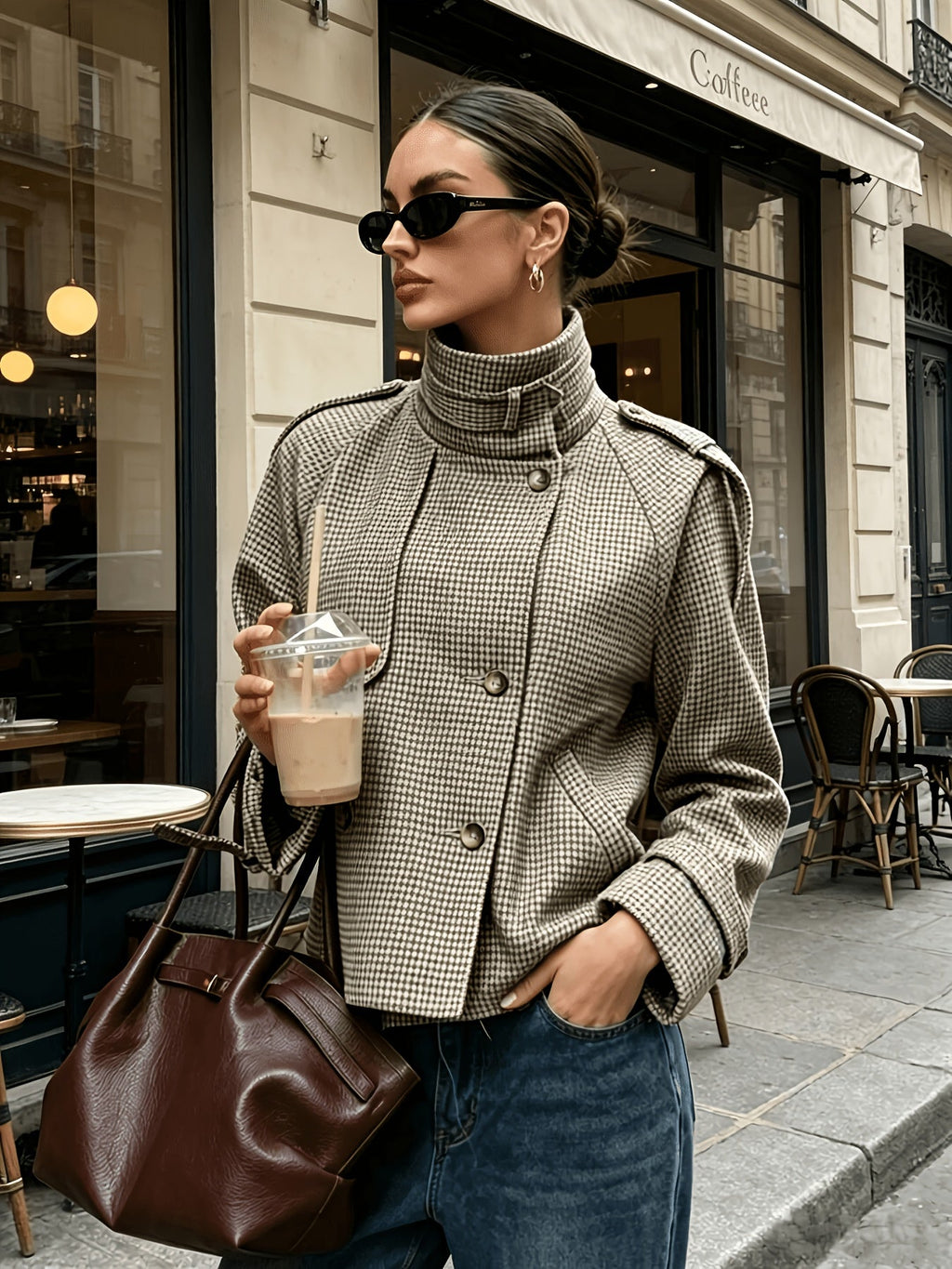 Marguerite | Stand-Collar Houndstooth Jacket