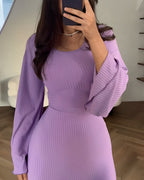 Nori | Striped Knit Maxi Dress with Sleeves