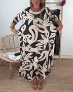 Jewel - Printed dress with long sleeves and round neck