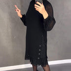 Thessariae - Elegant Dress with Crystals and Round Neck