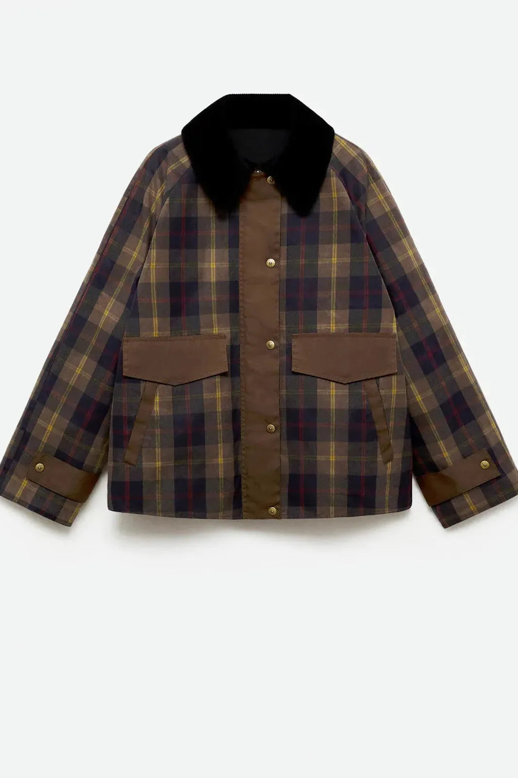 Women's Plaid Jacket, Straight-Cut, Fully Lined, Contrast Collar