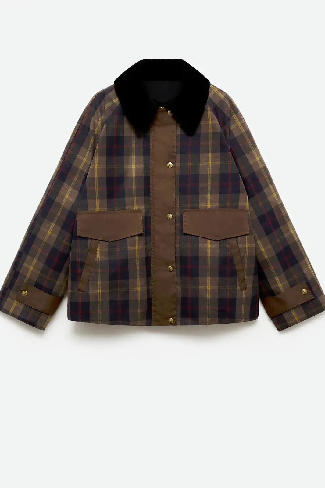 Women's Plaid Jacket, Straight-Cut, Fully Lined, Contrast Collar