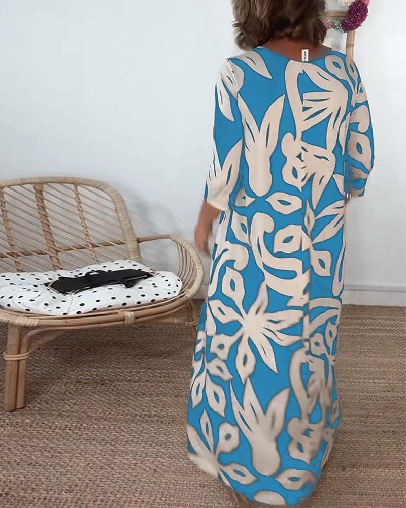 Jewel - Printed dress with long sleeves and round neck