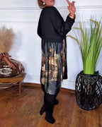 Delyssara - Loose-fitting, patterned dress with long sleeves