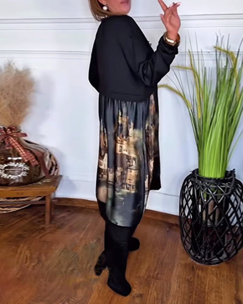 Delyssara - Loose-fitting, patterned dress with long sleeves