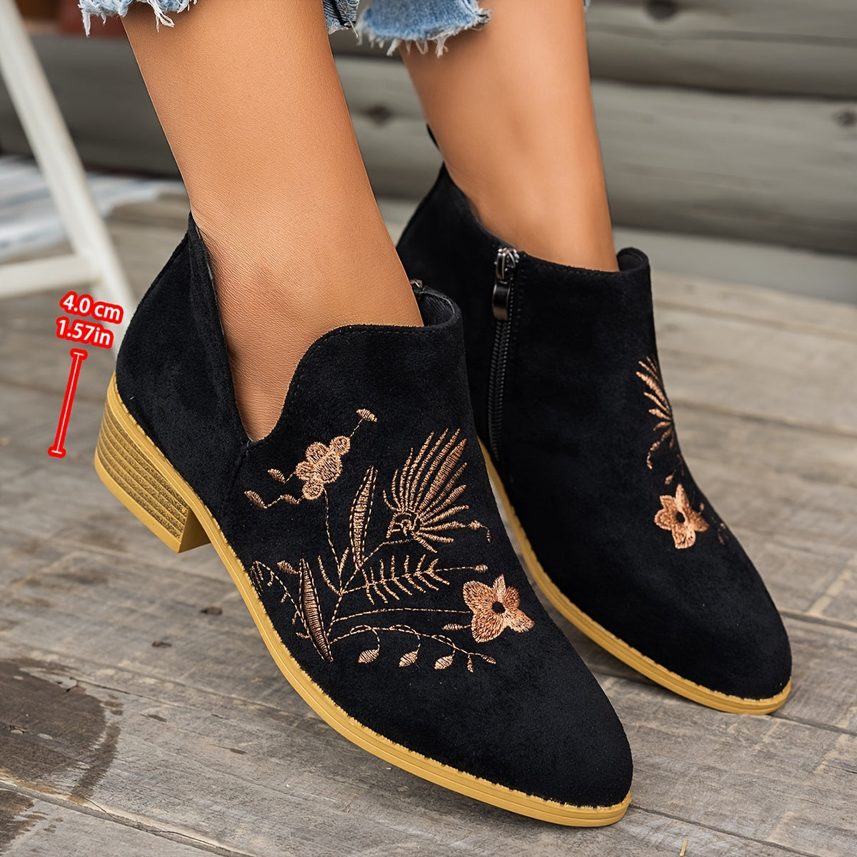 Isadora | Embroidered Low-Heel Ankle Boots