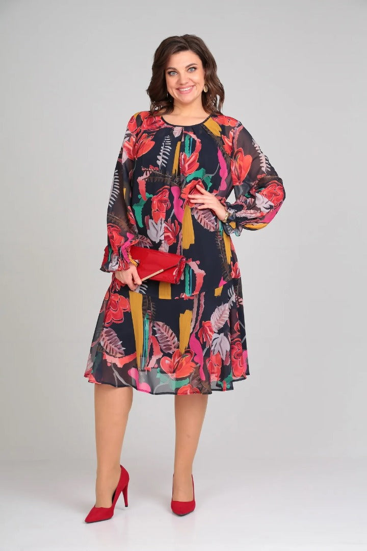 Brisette - Modern Elegant Floral Midi Dress