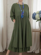 Prysavellea - Casual Midi Dress with Double Trim and Flowing Drape