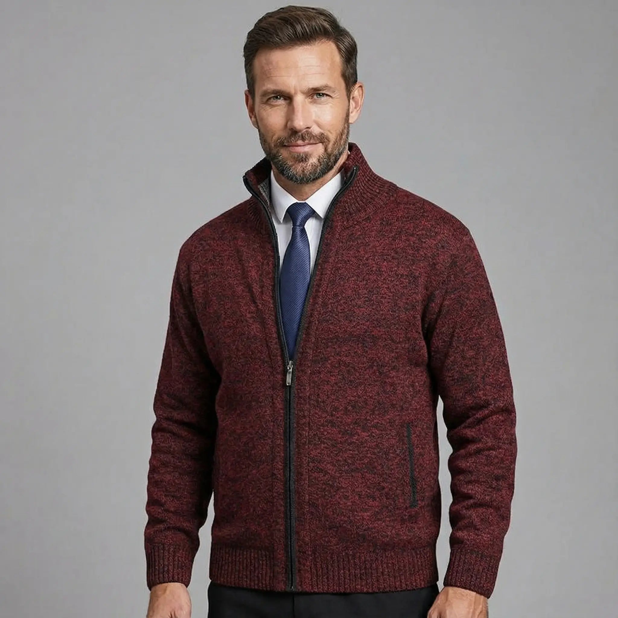 Owen | Solid Stand Collar Knit Cardigan