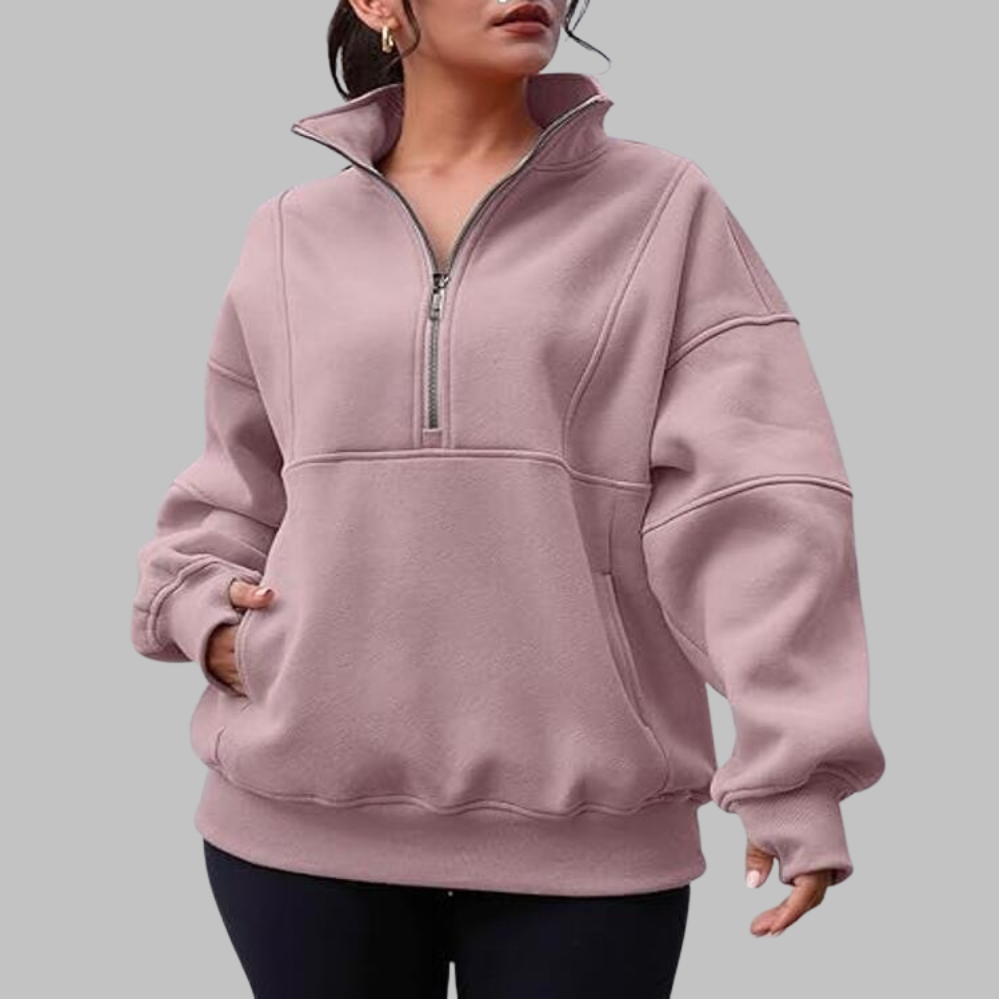 PSALM | Comfy Collar Half Zip Oversized Long Sleeve Sweatshirt
