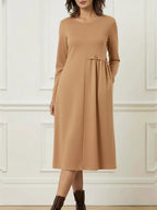 Helisavelle - Casual Style Long Sleeve Cotton Midi Dress