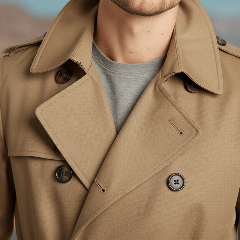 Benjamin Twill Cotton Trench Coat – styled view