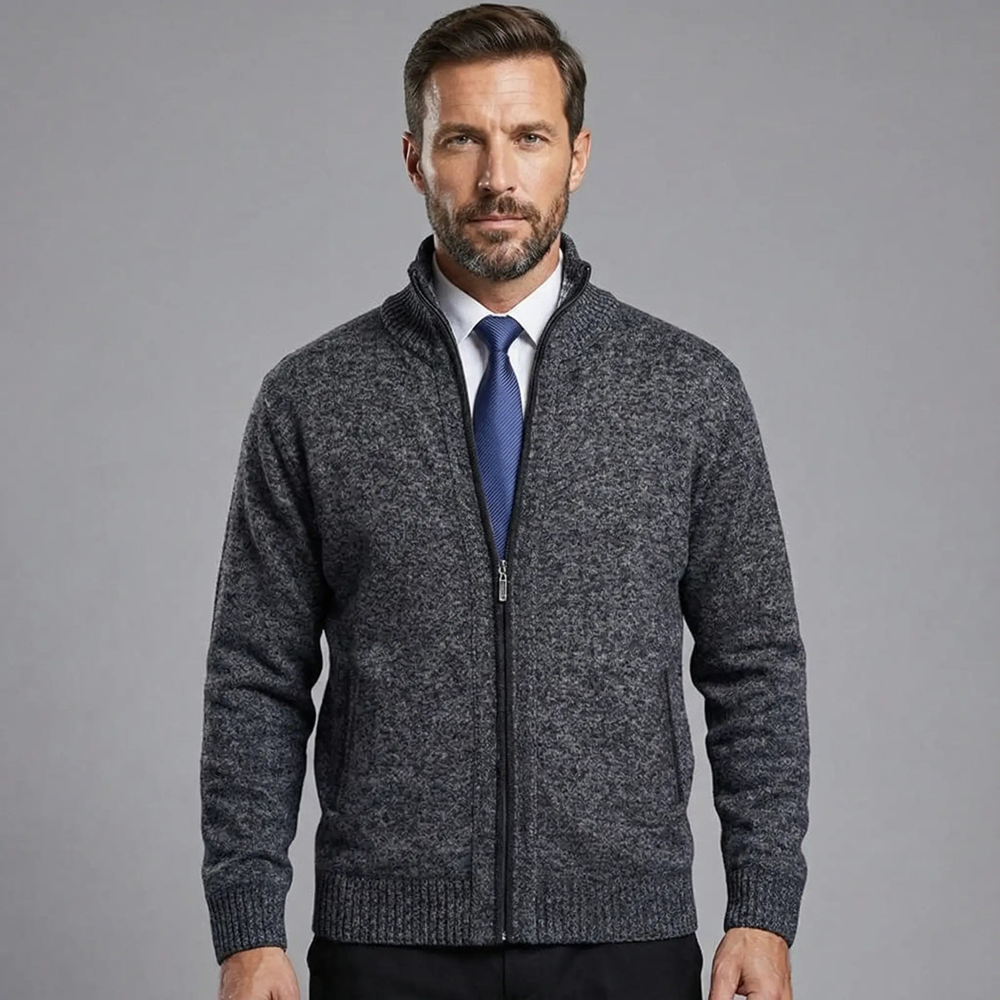 Owen | Solid Stand Collar Knit Cardigan
