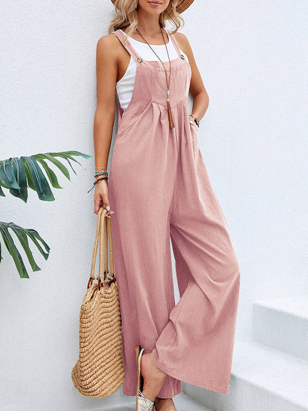 Harlow | Loose Plus Size Pleated Split-Joint Square-Neck Overalls