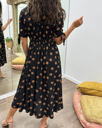 Mina - Polka Dot Dress with Deep Pointed Neckline