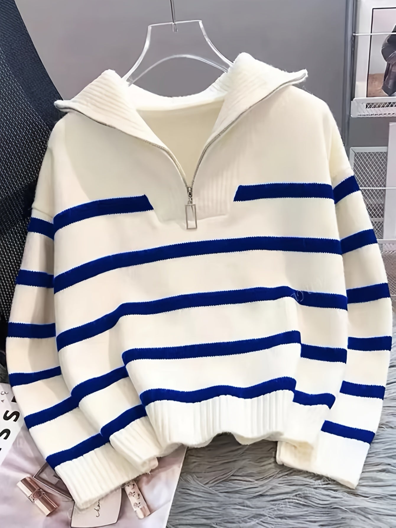 Sabina | Striped Quarter-Zip Sweater