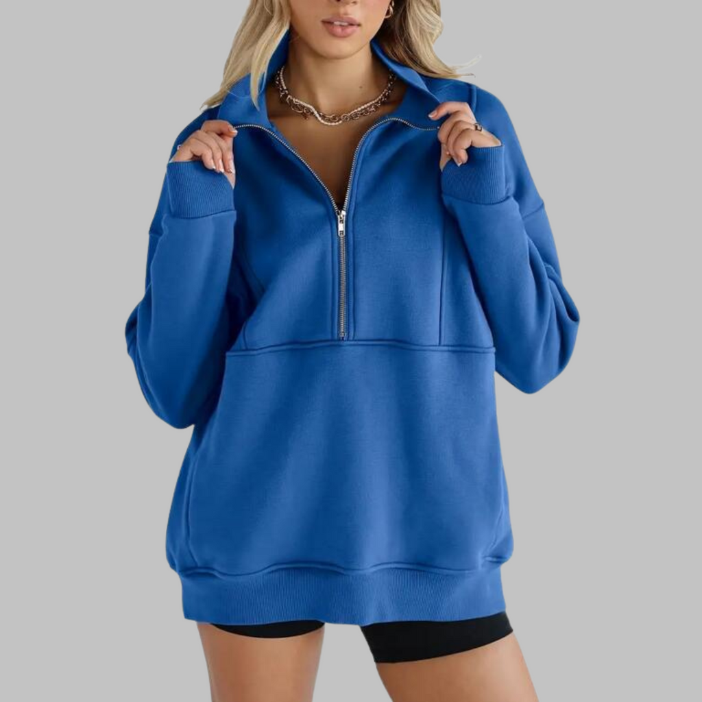 PSALM | Comfy Collar Half Zip Oversized Long Sleeve Sweatshirt