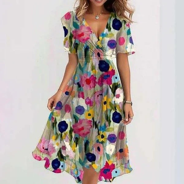Naomie | Elegant Short Sleeve Printed Dress
