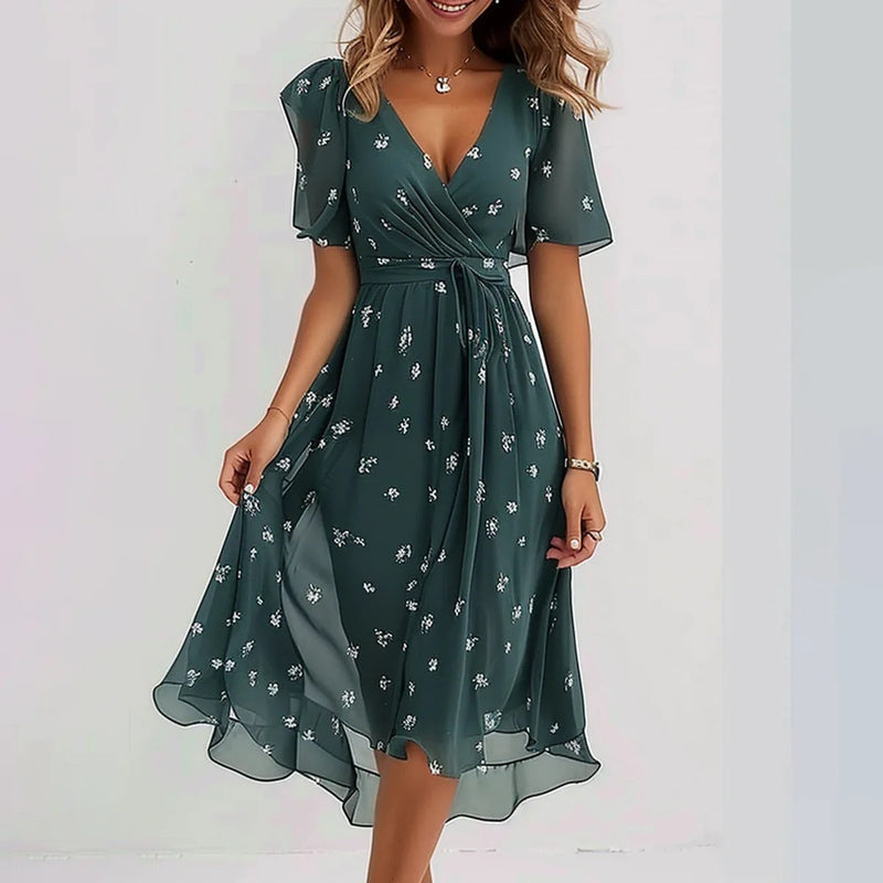 Naomie | Elegant Short Sleeve Printed Dress