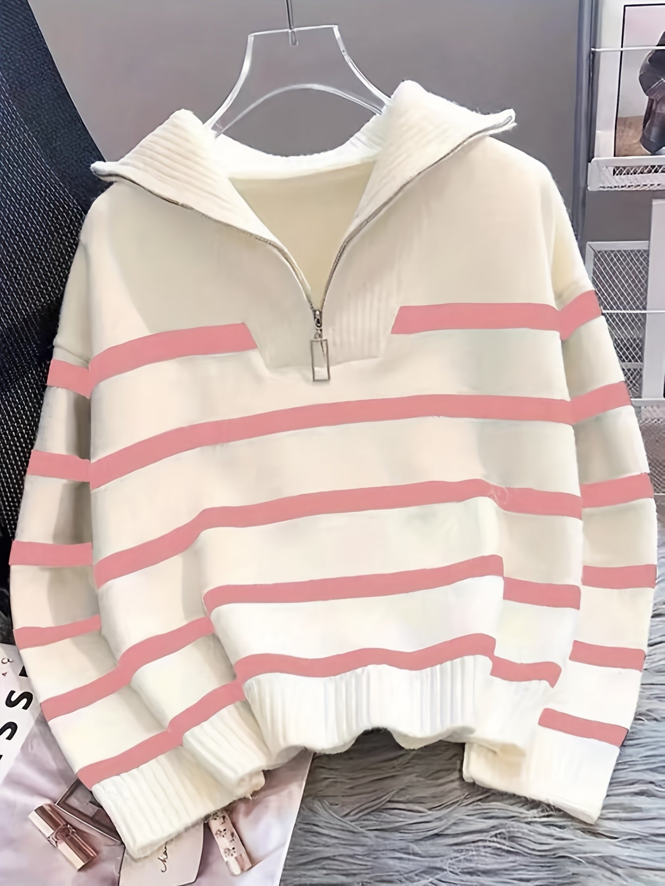 Sabina | Striped Quarter-Zip Sweater