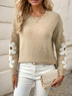 Floral Appliqué Sleeve Sweater | Soft Knit Fabric | Relaxed Fit | Chic Everyday Style