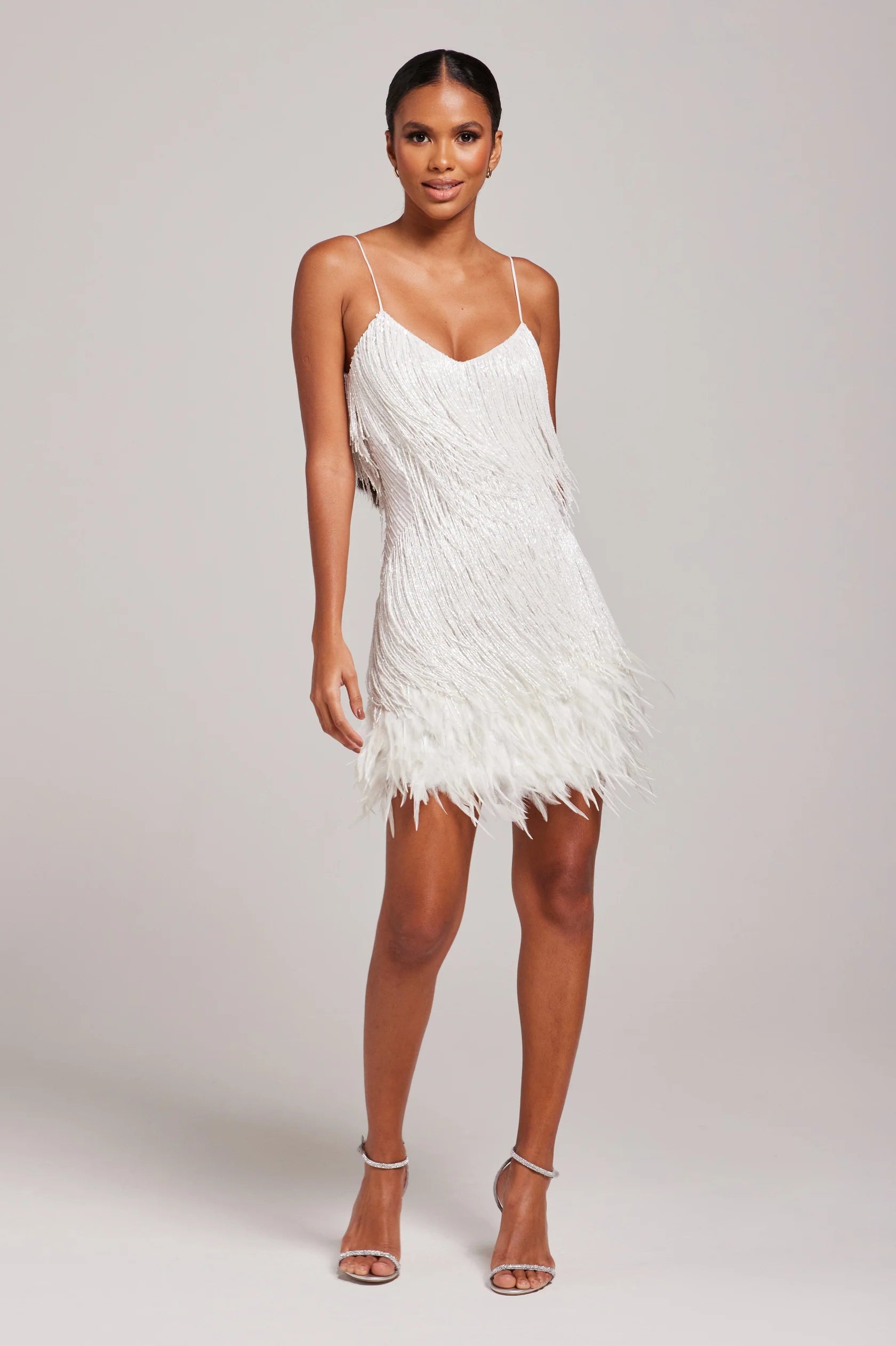 Margaret Fringe Feather Cocktail Dress – close-up