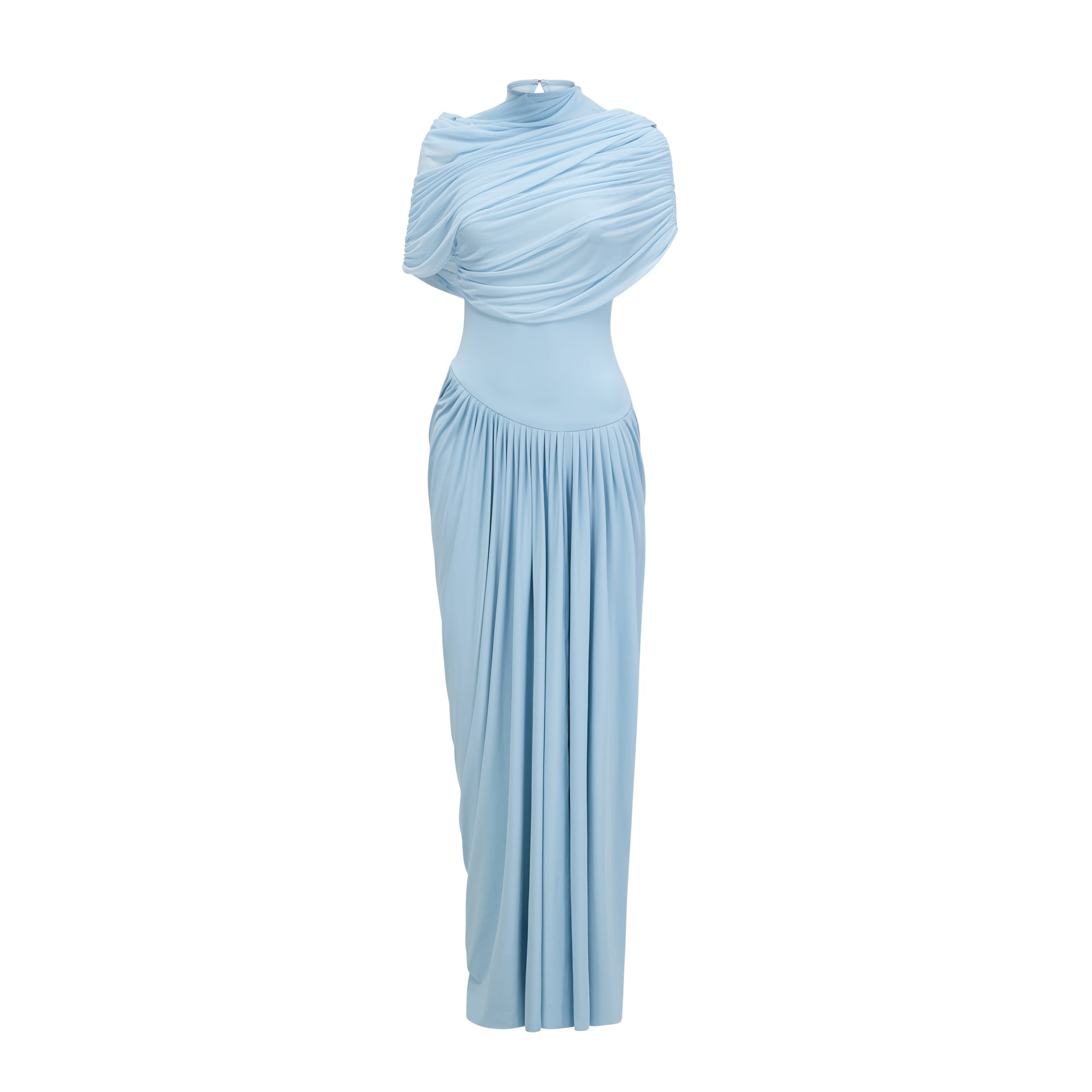 Catherine | Maxi Dress Asymmetrical Pleated, Baby-Blue Long Dress for Women