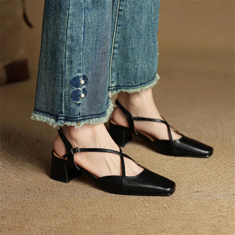 Cecelia Leather Black Heels 6