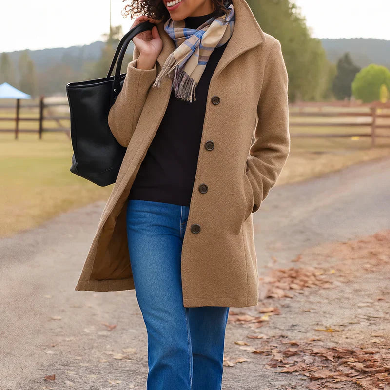 Charlotte single-breasted wool-look coat, camel, front view