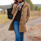 Charlotte single-breasted wool-look coat, camel, front view