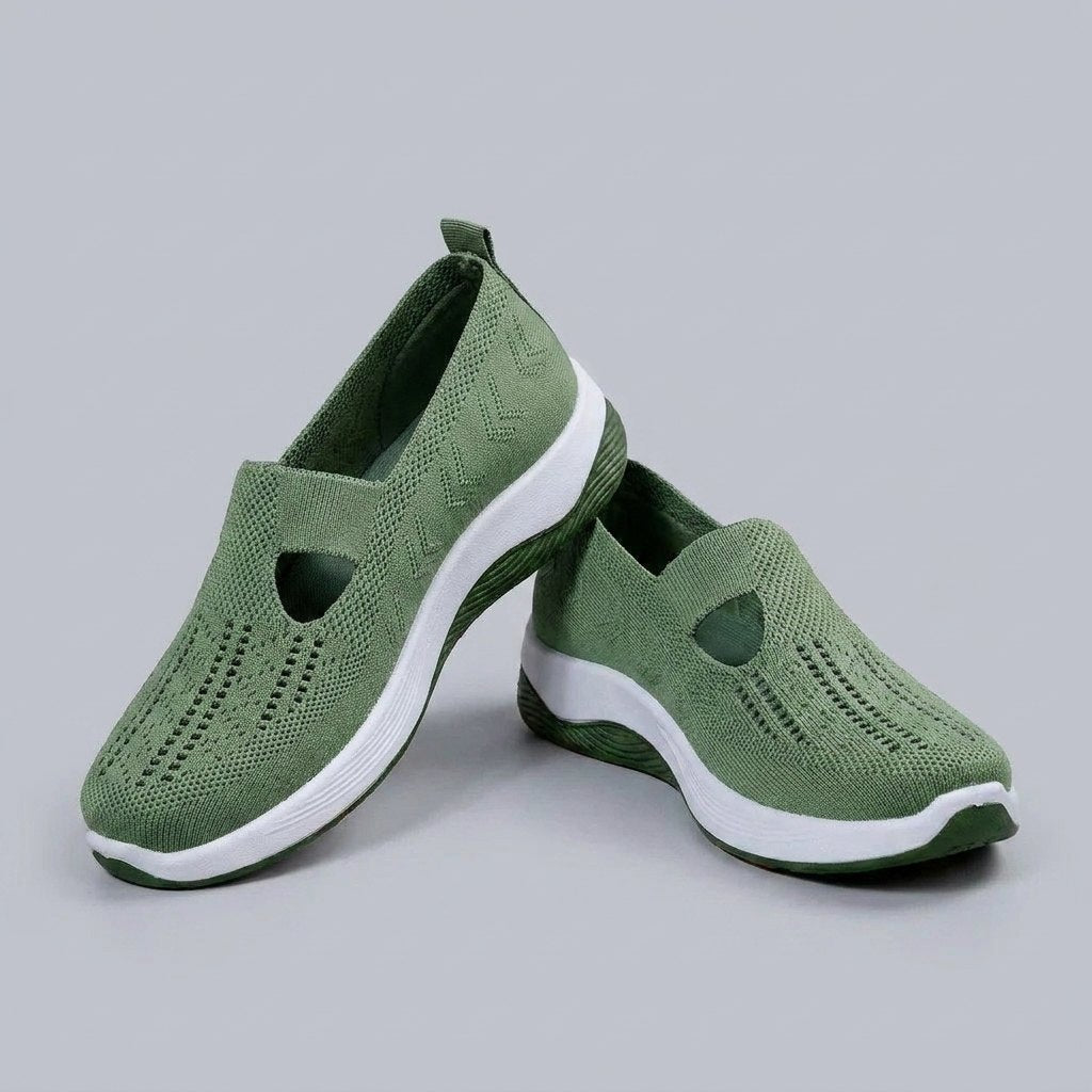 Light grey breathable mesh slip-on shoes with a casual orthopedic style for women. 0